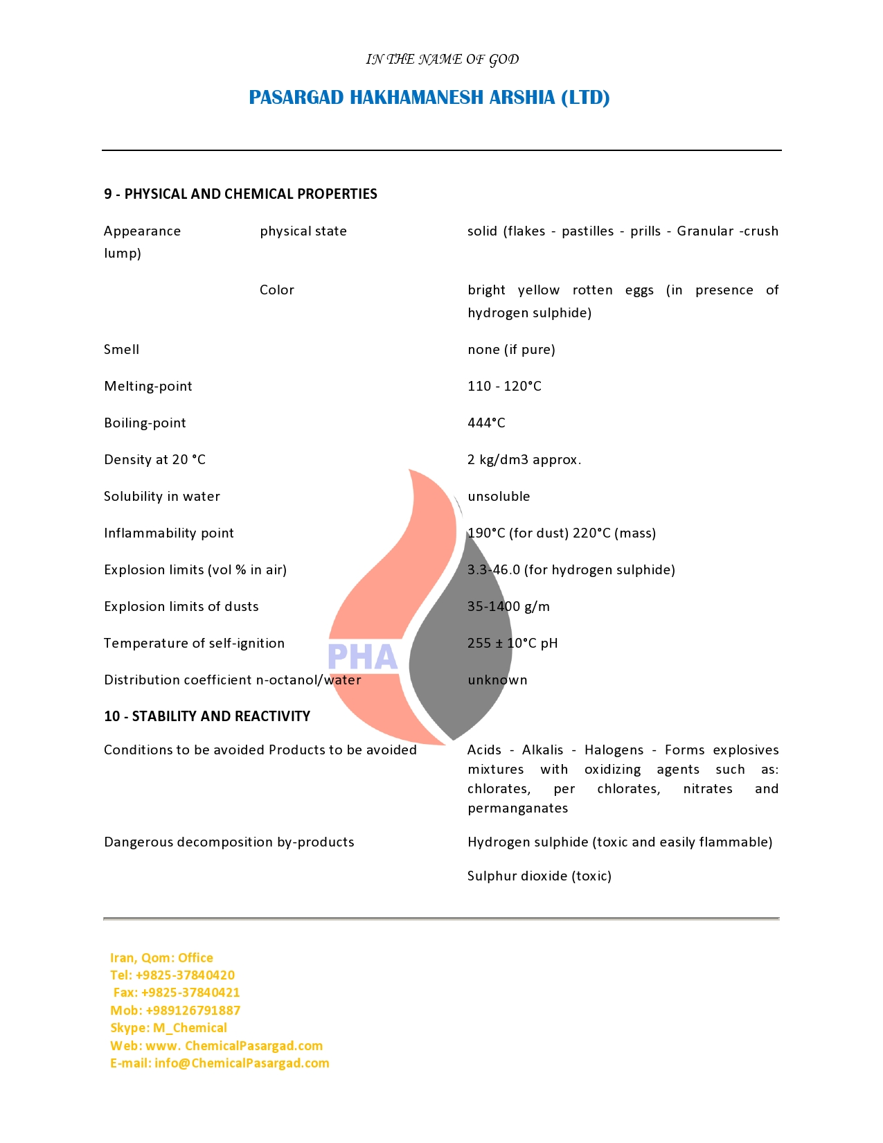 MATERIAL SAFETY DATA SHEET SULPHUR HIGH PURITY 